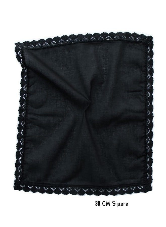 MemoryHanky Ladies Bridal Wedding Crochet Lace Handkerchiefs Black Cotton Hankies 6PCS - Image 3